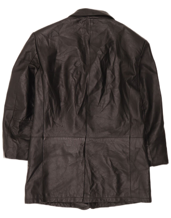 vintage Homme 3 Boutons Veste Blazer En Cuir IT 52 XL Cuir Noir