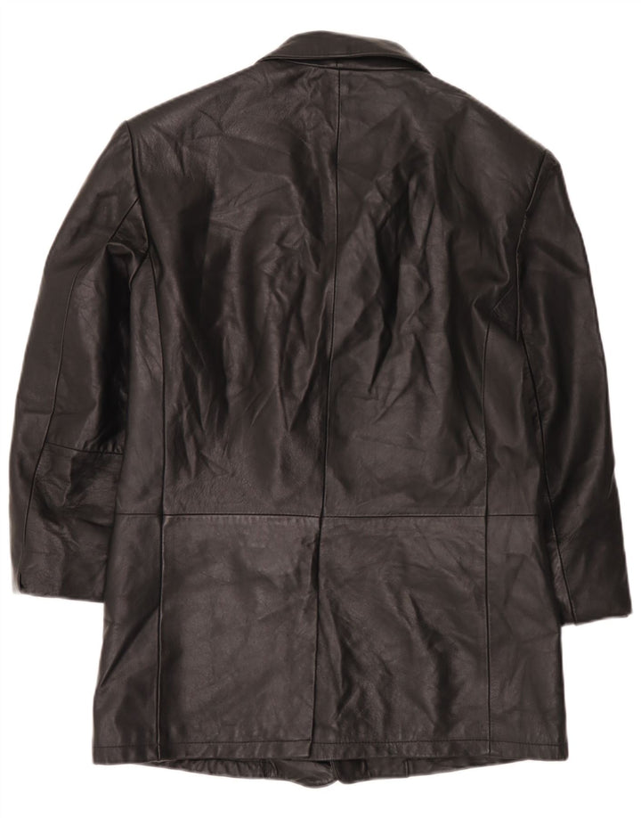 vintage Homme 3 Boutons Veste Blazer En Cuir IT 52 XL Cuir Noir