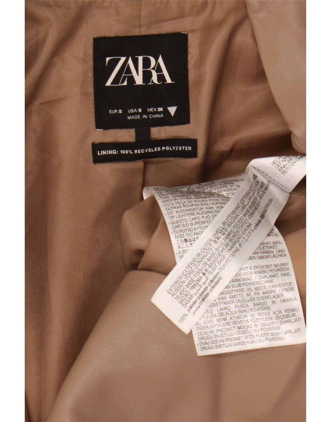 Zara Veste blazer en similicuir à 2 boutons pour femme UK 10 Petit polyester beige