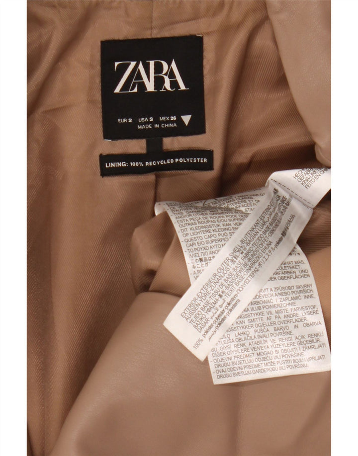Zara Veste blazer en similicuir à 2 boutons pour femme UK 10 Petit polyester beige