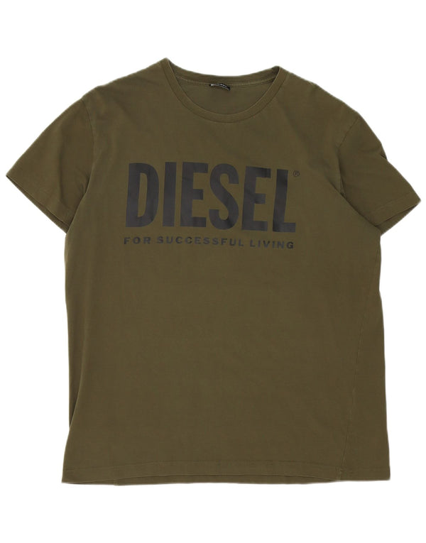 Diesel T-Shirt Graphique Homme Kaki Large Coton