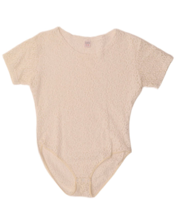 vintage Femmes Voir à travers la dentelle Body Taille 4 Moyen Off White Floral