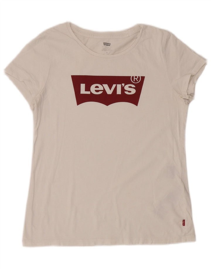 Levi's T-Shirt Graphique Femme UK 14 Coton Blanc Moyen
