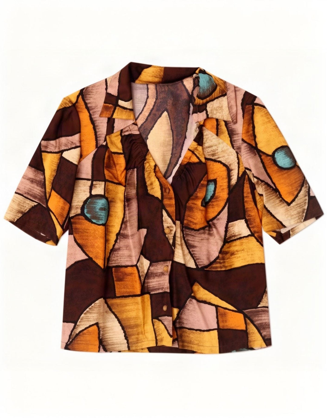 vintage Femme Chemise Blouse UK 14 Moyen Multicolore Géométrique