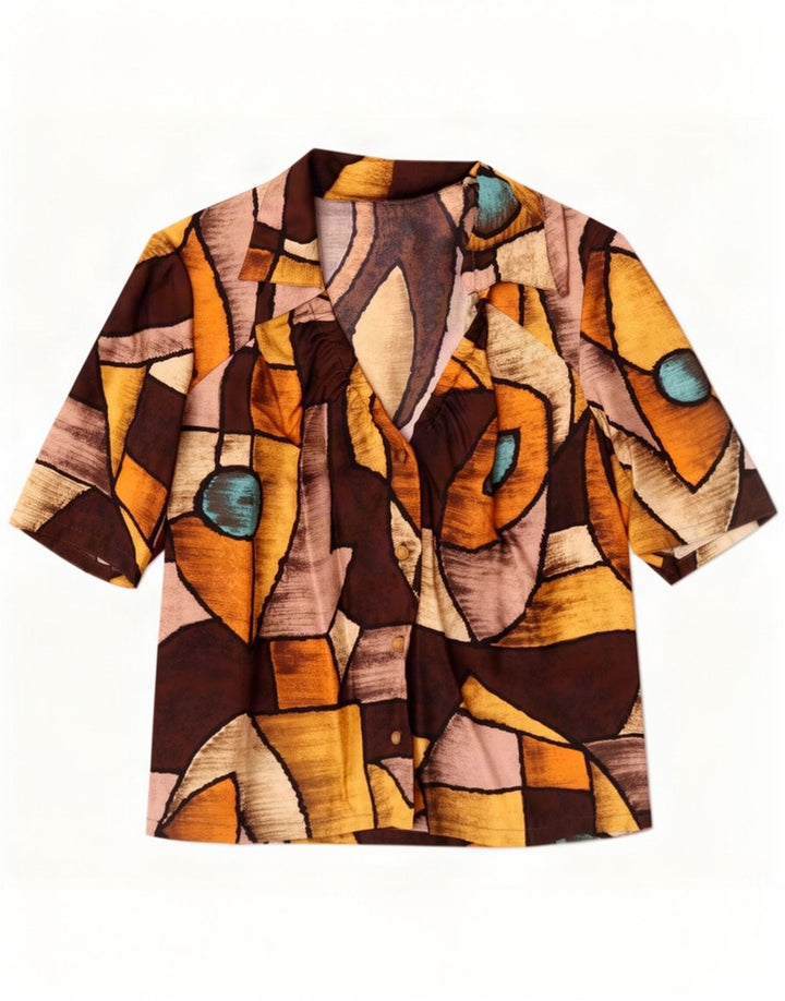 vintage Femme Chemise Blouse UK 14 Moyen Multicolore Géométrique