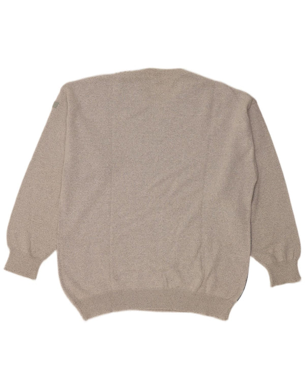 vintage Mens Crew Neck Jumper Pull Grand Gris Colorblock