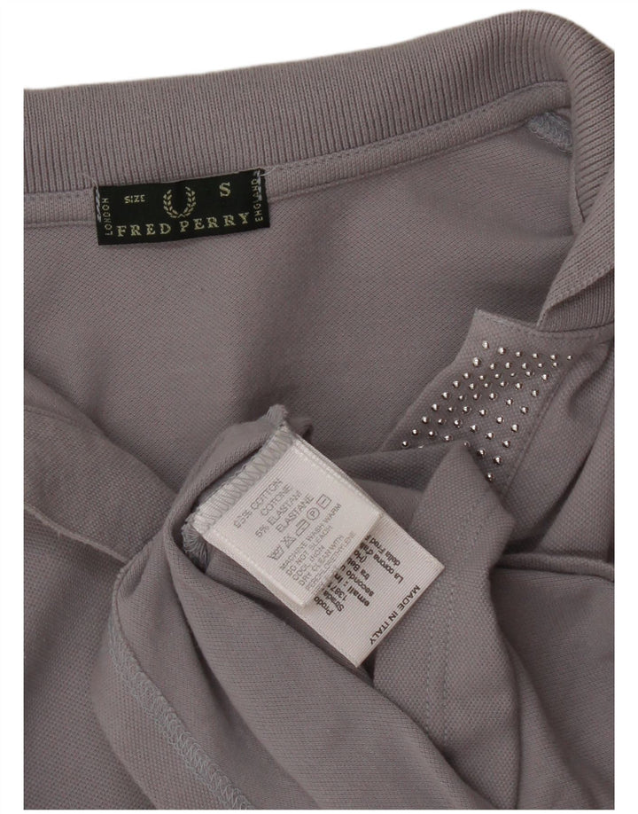 Fred Perry Polo à manches longues pour femme UK 10 Small Gris Coton