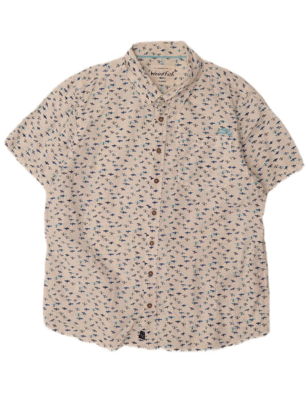 Weird Fish Chemise à manches courtes pour homme Motif abstrait XL Blanc Coton