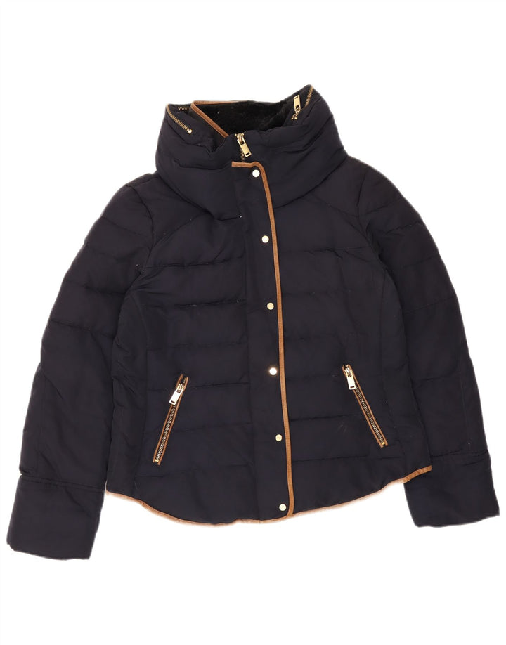 Zara Veste matelassée à capuche pour femme UK 18 XL Bleu marine Polyester