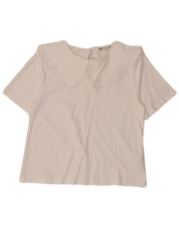 Zara Womens Blouse Top UK 14 Grand Coton Blanc