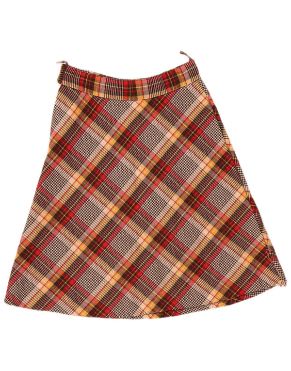 vintage Femme Jupe A-Line W30 Carreau Marron Moyen