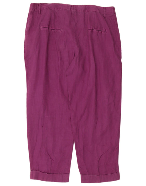 Zara Femme Pantalon Court Droit Large W30 L25 Violet Ramie