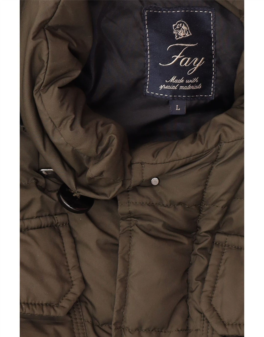 Fay Veste matelassée à capuche pour homme UK 40 Large Kaki Polyamide