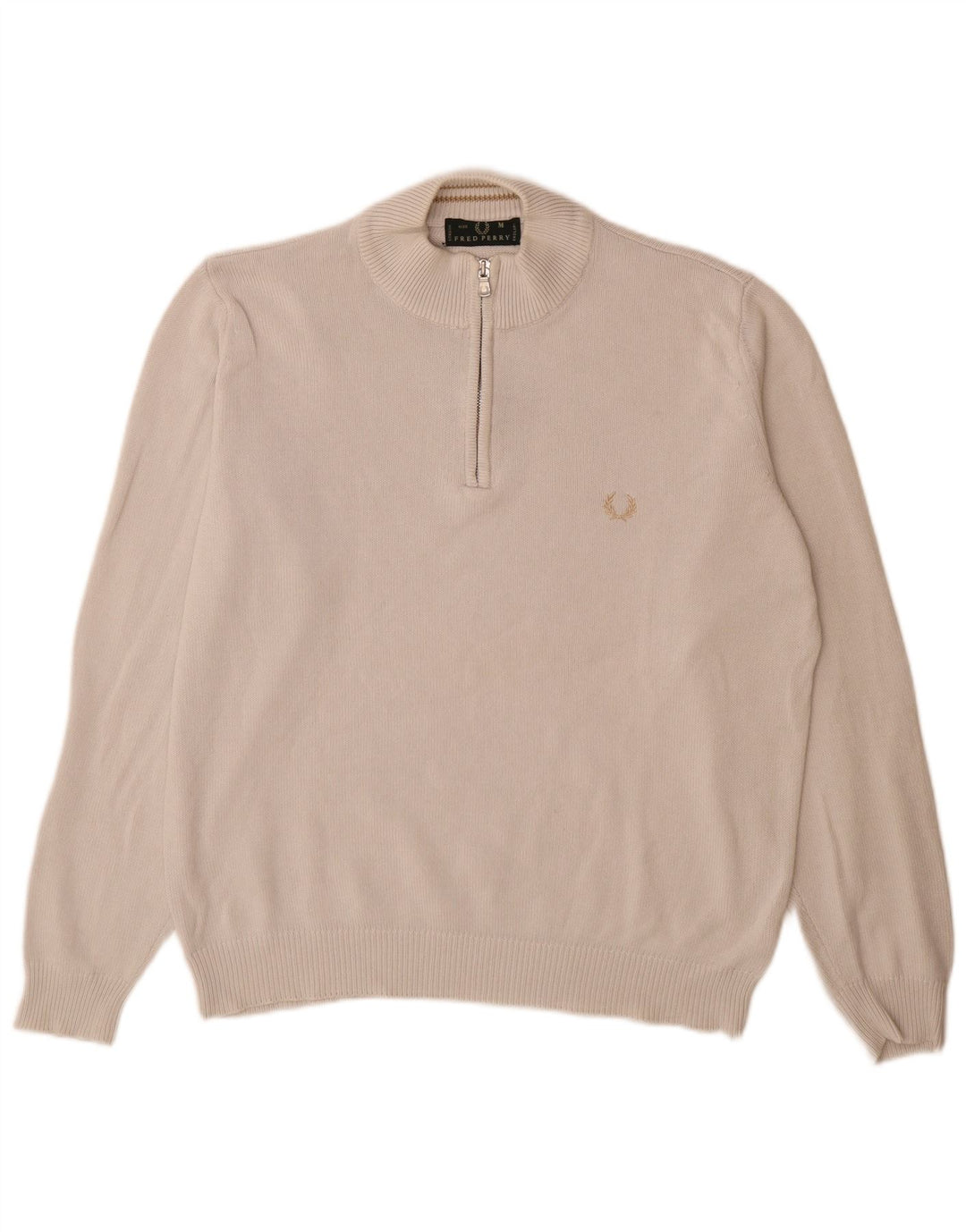 Fred Perry Pull Col Zippé Homme Coton Beige Moyen