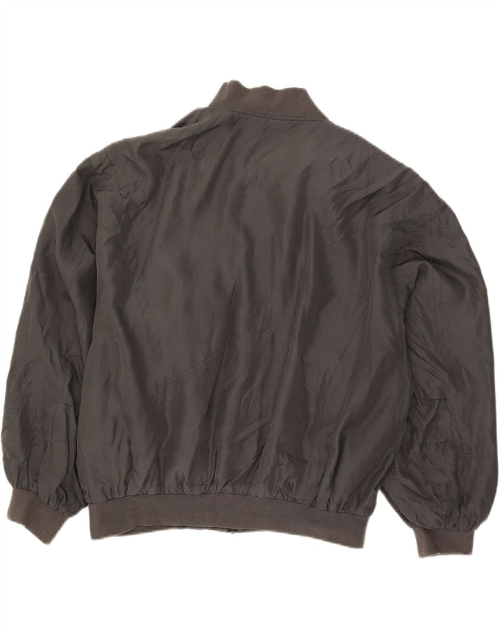 vintage Mens Bomber Jacket UK 38 Soie Grise Moyenne