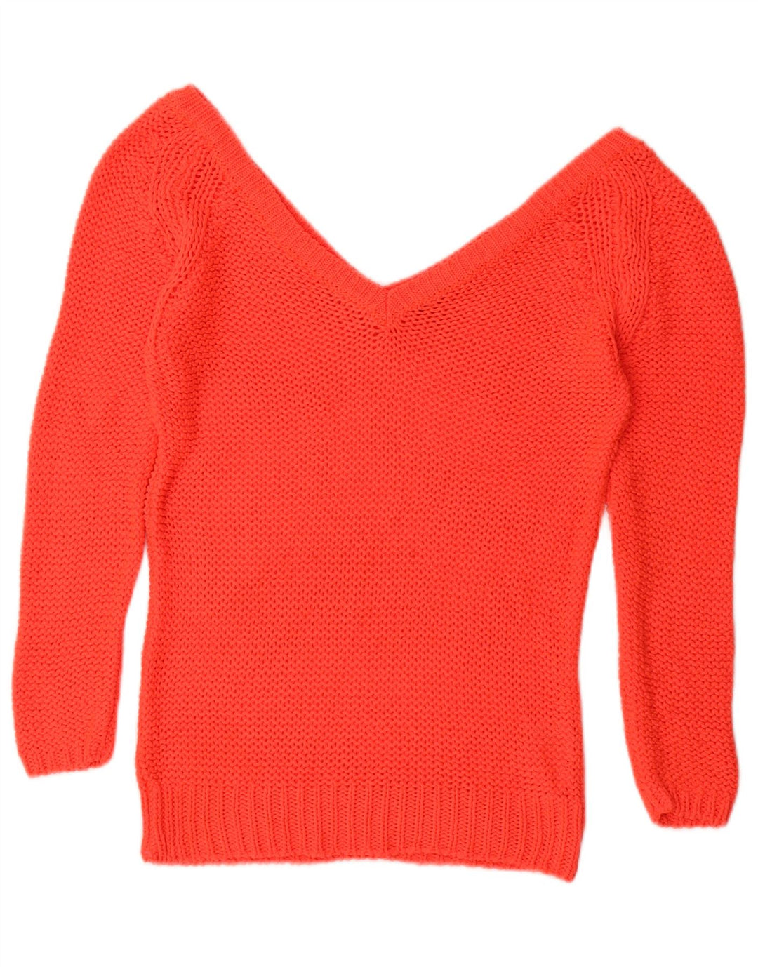 ZARA Femme Crochet Col V Pull Pull UK 12 Moyen Rouge Acrylique
