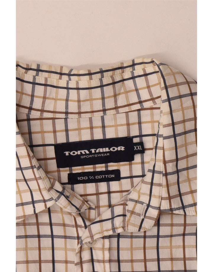 TOM TAILOR Chemise à Manches Courtes Homme 2XL Coton à Carreaux Blanc