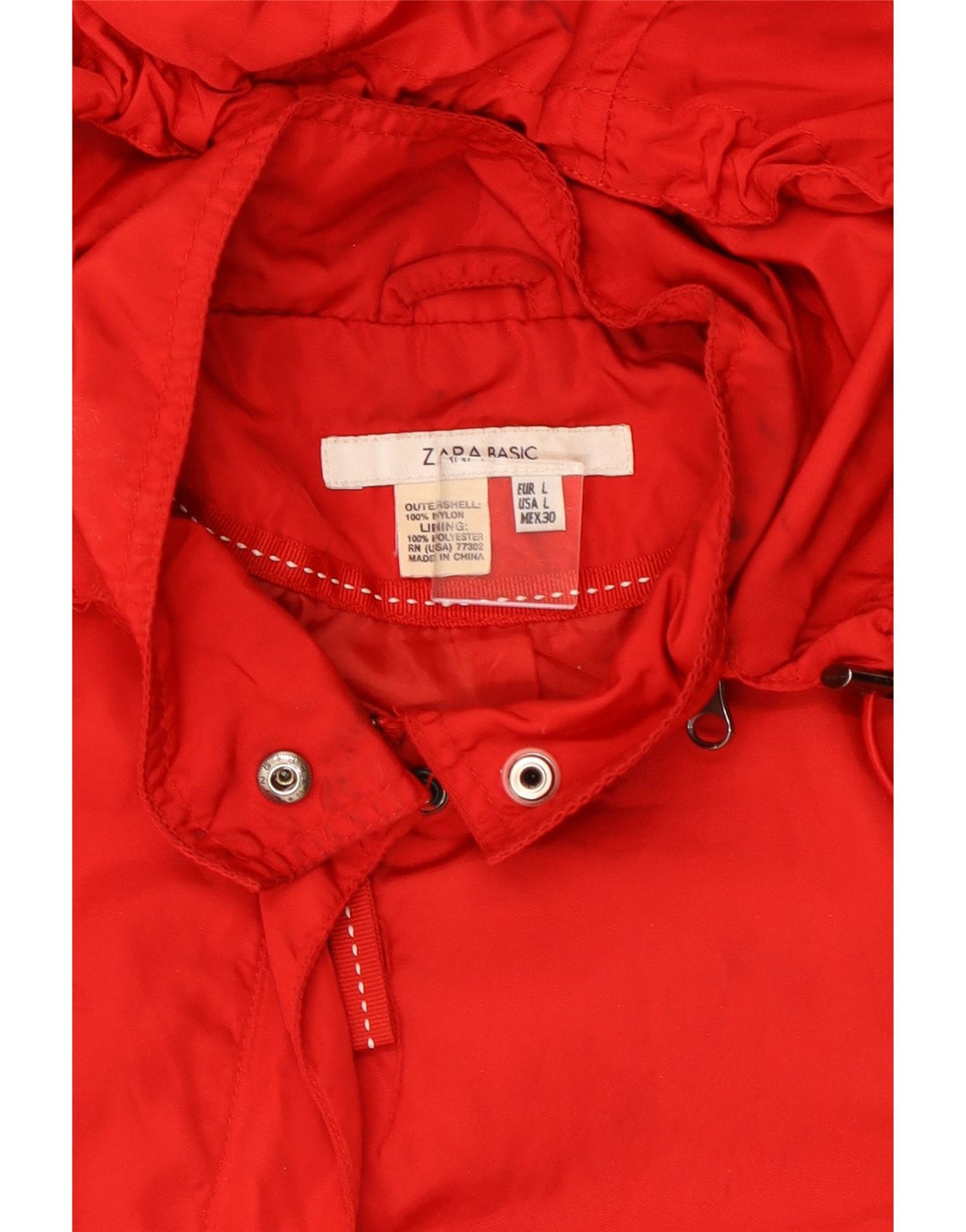 Zara Veste de pluie militaire à capuche pour femme UK 14 Large Rouge Nylon