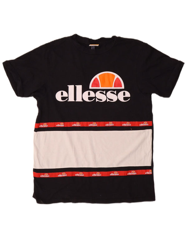 ELLESSE Womens Graphic T-Shirt Top UK 10 Small  Black Colourblock Cotton