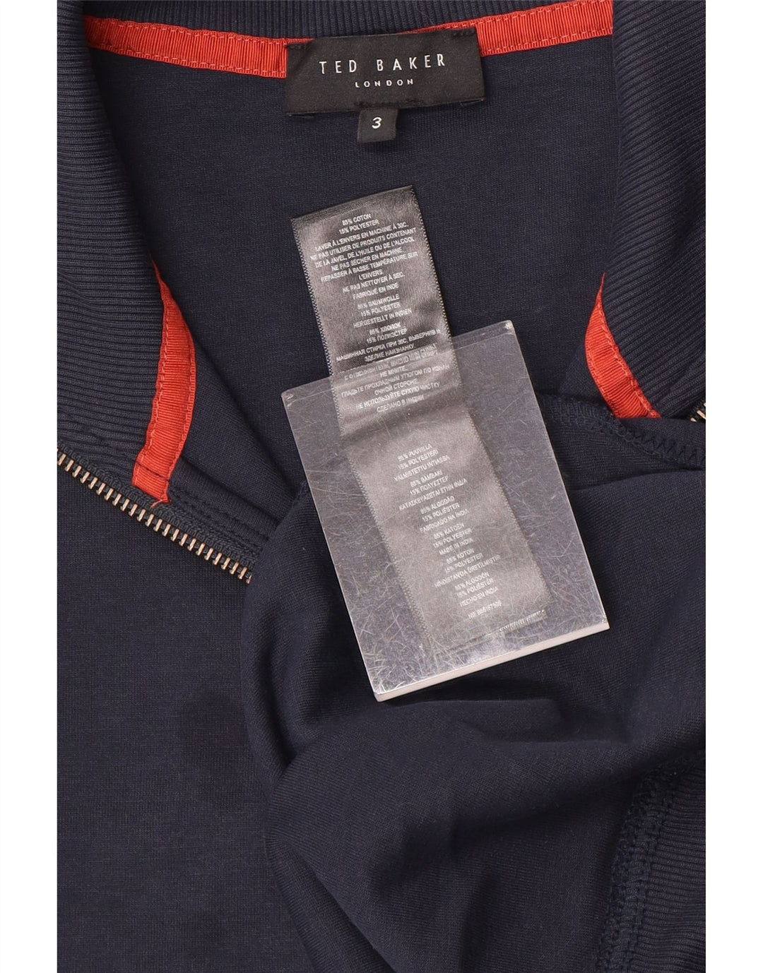 Ted Baker Sweat-shirt à col zippé pour homme Taille 3 Bleu marine moyen Coton