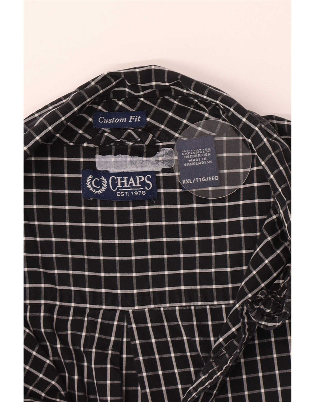 Chaps Chemise sur mesure pour homme 2XL en coton à carreaux noirs