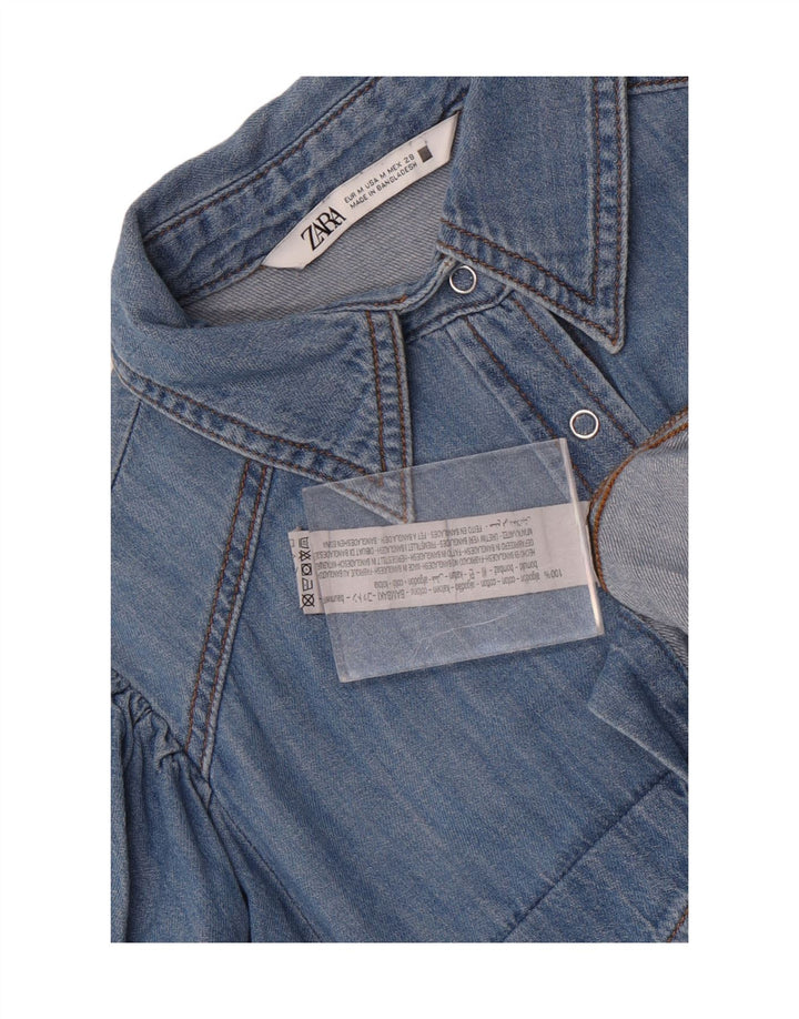 Zara Femme Chemise En Jean UK 14 Bleu Moyen Coton