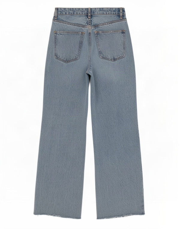 Zara Jean taille haute effet vieilli pour femme, jambe large, EU 36 XS W26 L30 Bleu