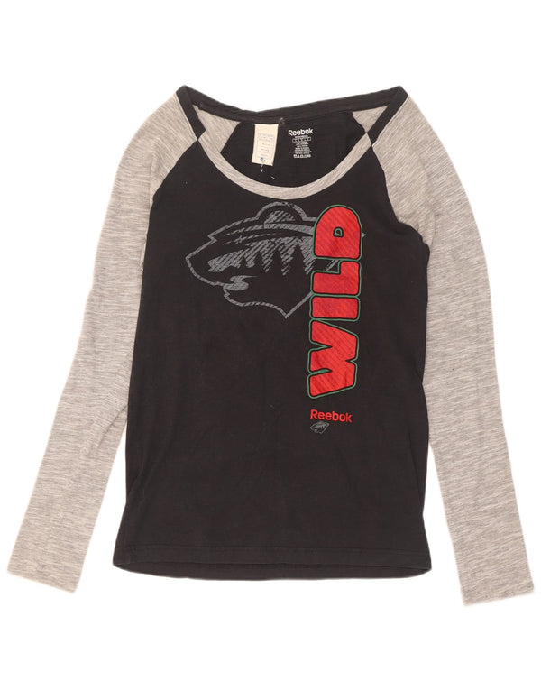 Reebok Haut à manches longues Minnesota Wild Graphic pour femme UK 14 Large Noir