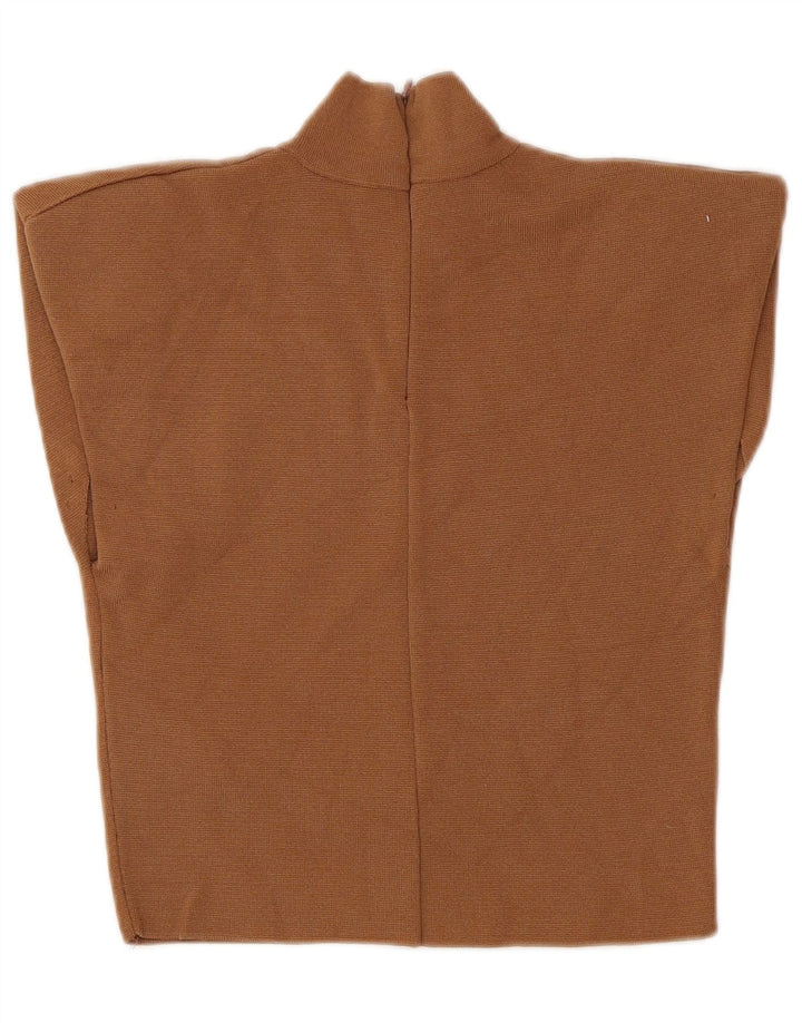 Zara Femme Haut Court Sans Manches UK 12 Marron Moyen Polyamide