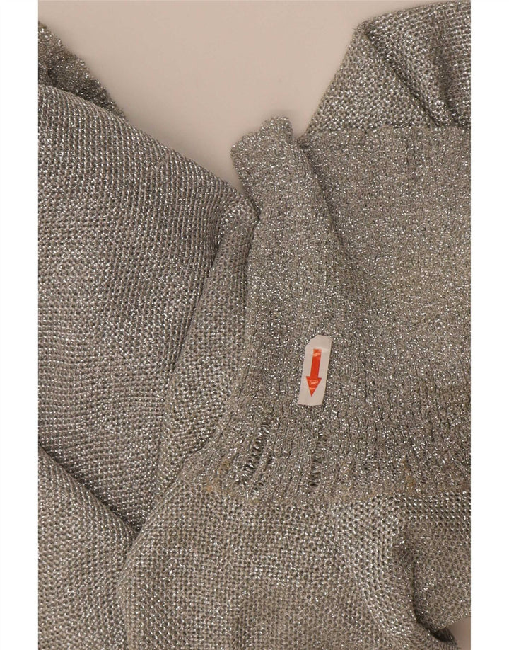 vintage Femmes Crop Roll Neck Jumper Pull UK 12 Gris Moyen