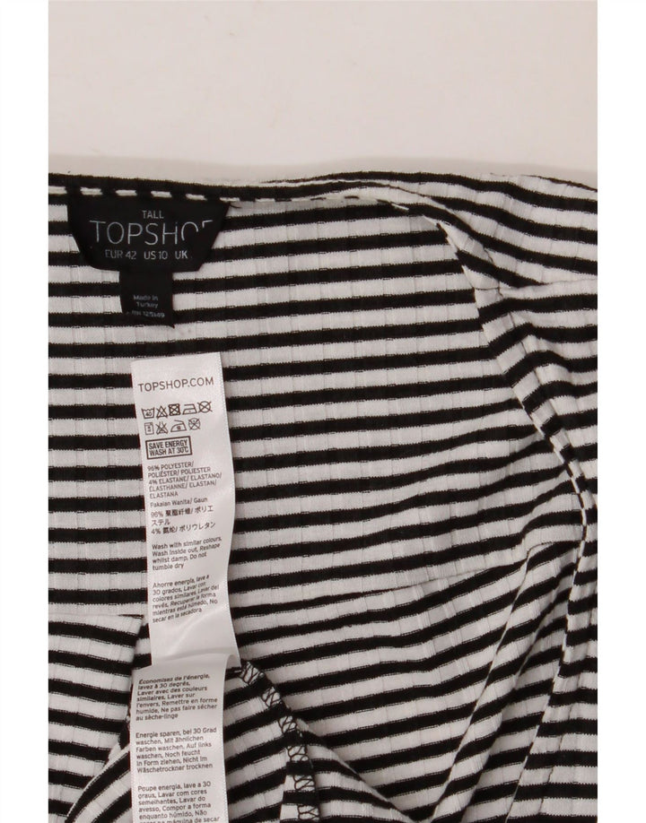 Topshop Robe Portefeuille Femme UK 10 Petit Polyester Rayé Noir