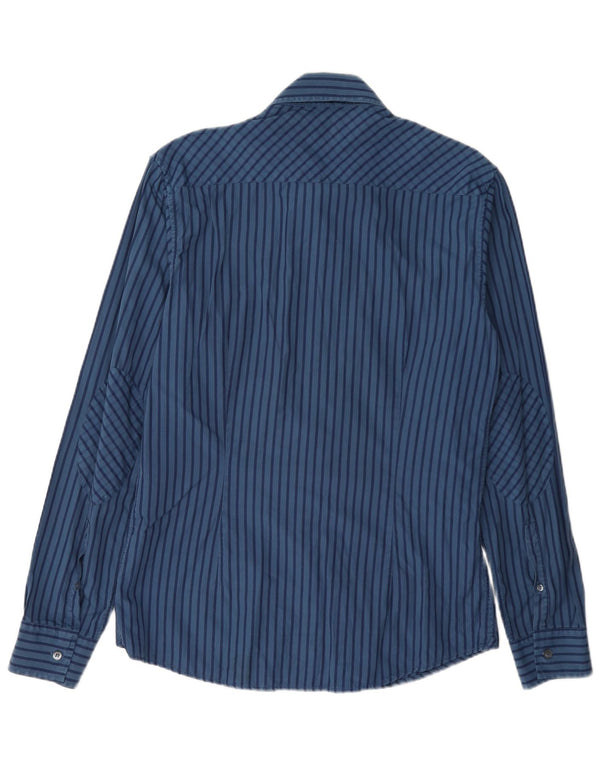 Iceberg Chemise militaire pour homme en coton à fines rayures bleu marine