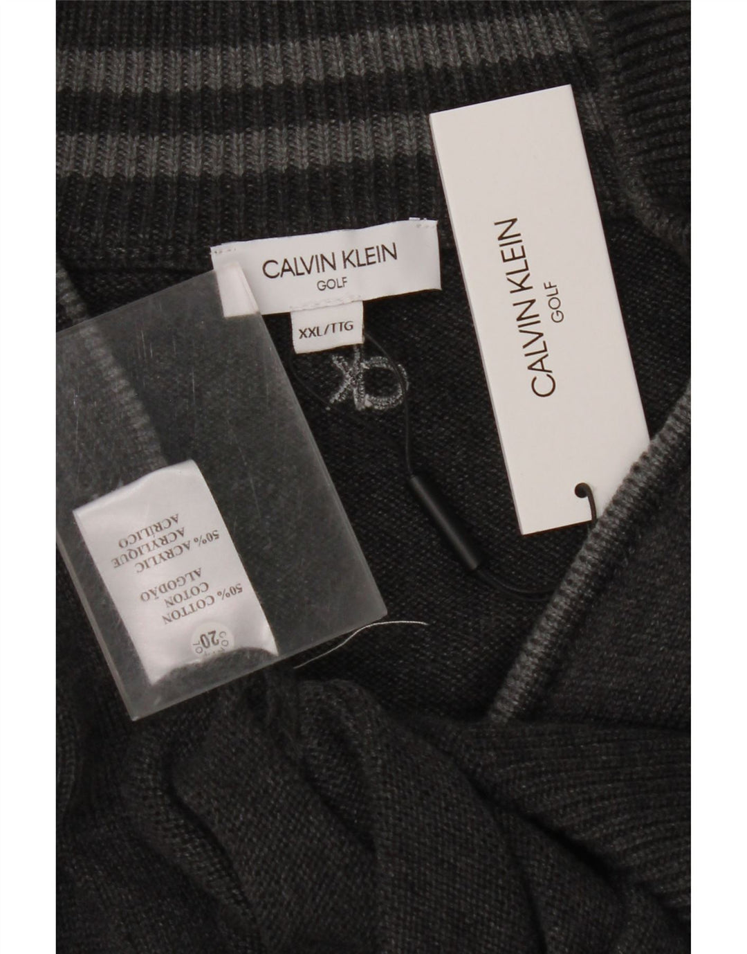 CALVIN KLEIN Pull de golf à col zippé pour homme 2XL Gris Coton