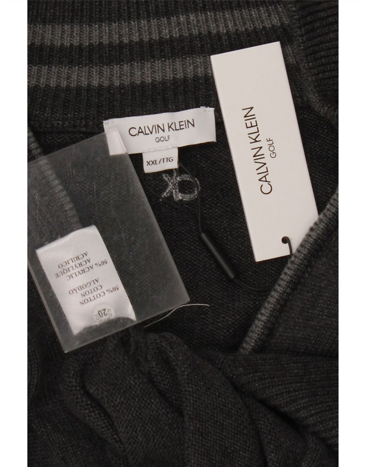 CALVIN KLEIN Pull de golf à col zippé pour homme 2XL Gris Coton