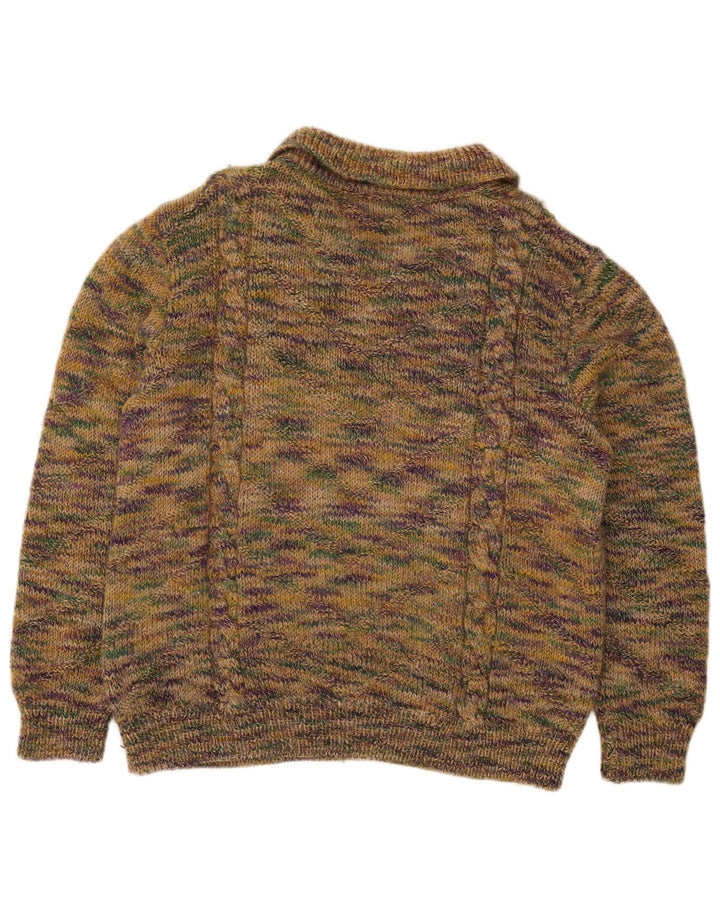 vintage Mens Polo Neck Jumper Pull Vert Moyen Moucheté