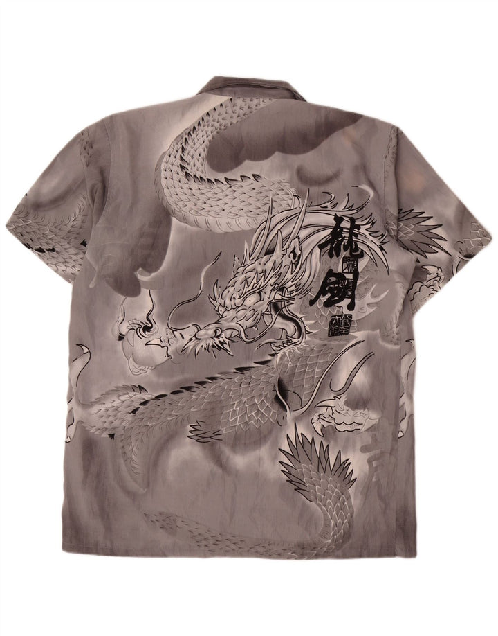 VINTAGE Chemise graphique à manches courtes pour hommes 2XL Soie grise