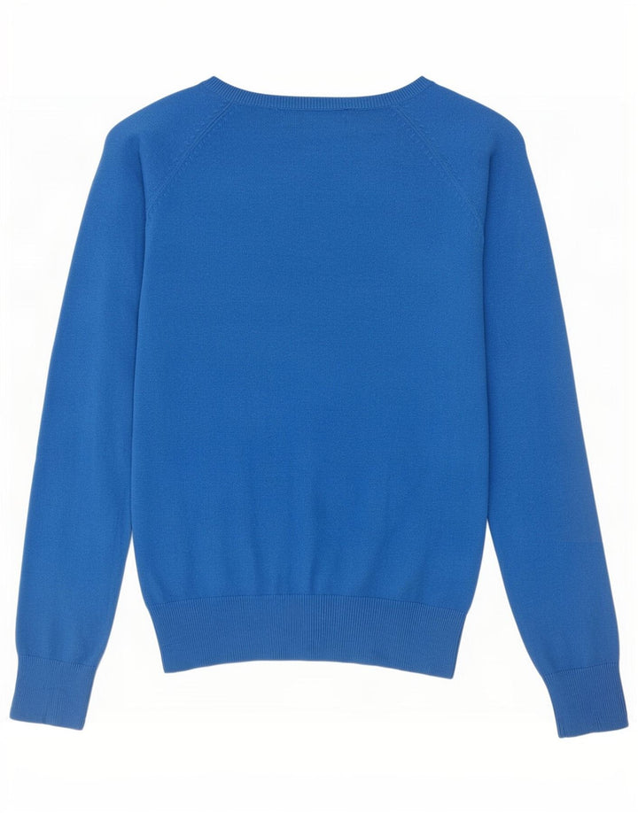 Zara Pull col en V pour femme UK 12 Bleu moyen Coton