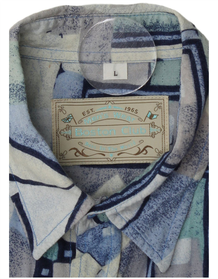 Chemise à manches courtes homme Boston grand bleu géométrique viscose