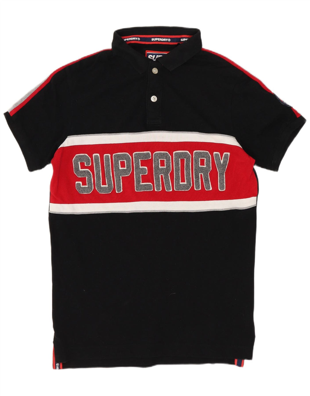 SUPERDRY Polo Graphique Homme Noir Moyen Coton Colorblock