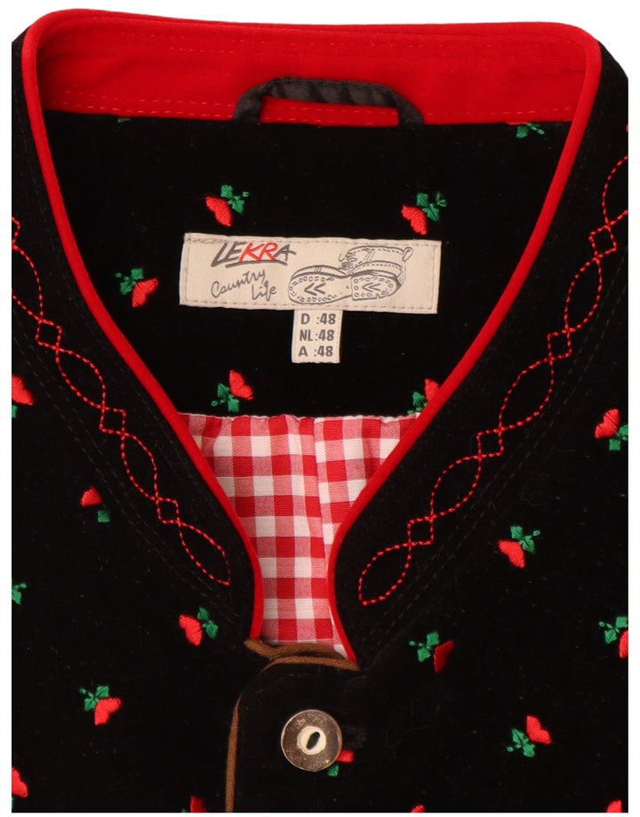 LEKRA Gilet en Velours Homme IT 48 Petit Noir Floral