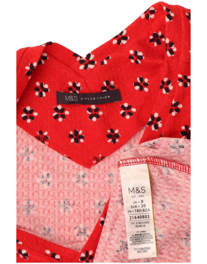 Marks & Spencer Chemisier pour femme UK 8 Petit coton floral rouge