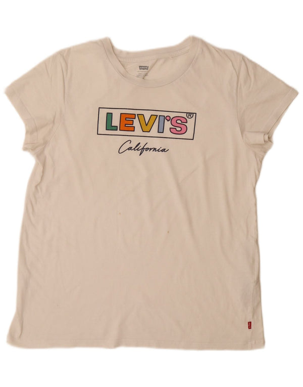 LEVI'S T-shirt graphique pour femme UK 14 Grand coton blanc cassé