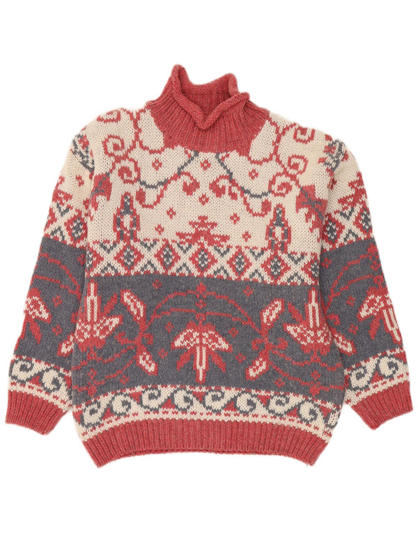 vintage Womens Turtle Neck Jumper Sweater UK 16 Grand Multicolore