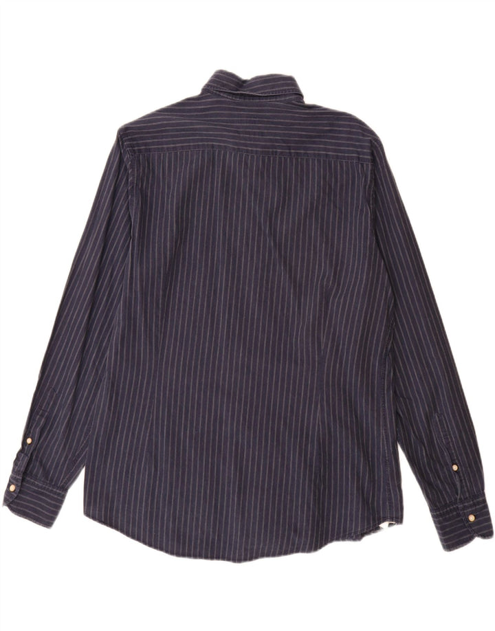 Massimo Dutti Chemise Homme Large Bleu Marine En Coton À Fines Rayures