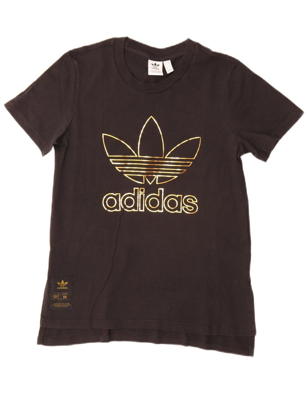 Adidas Womens Graphic T-Shirt Top UK 10 Small Black Cotton