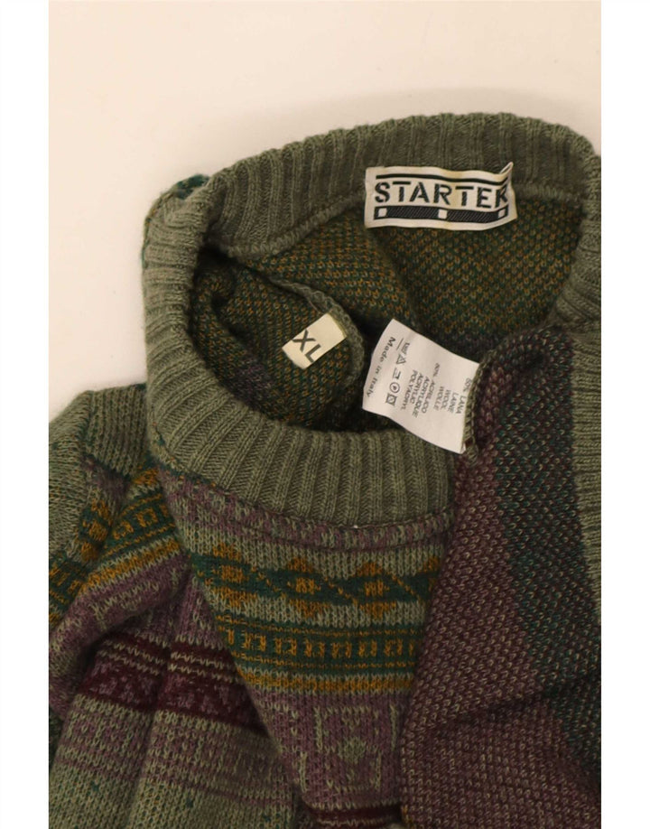 Starter Pull col rond pour homme XL en laine géométrique verte