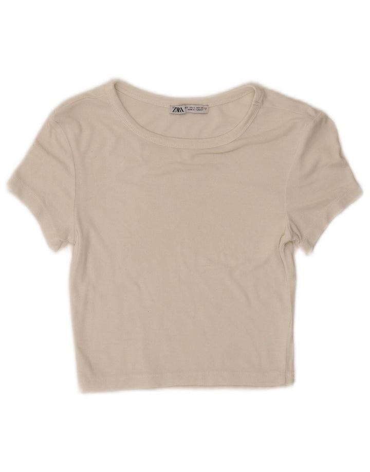Zara Womens Crop T-Shirt Top UK 8 Petit Blanc