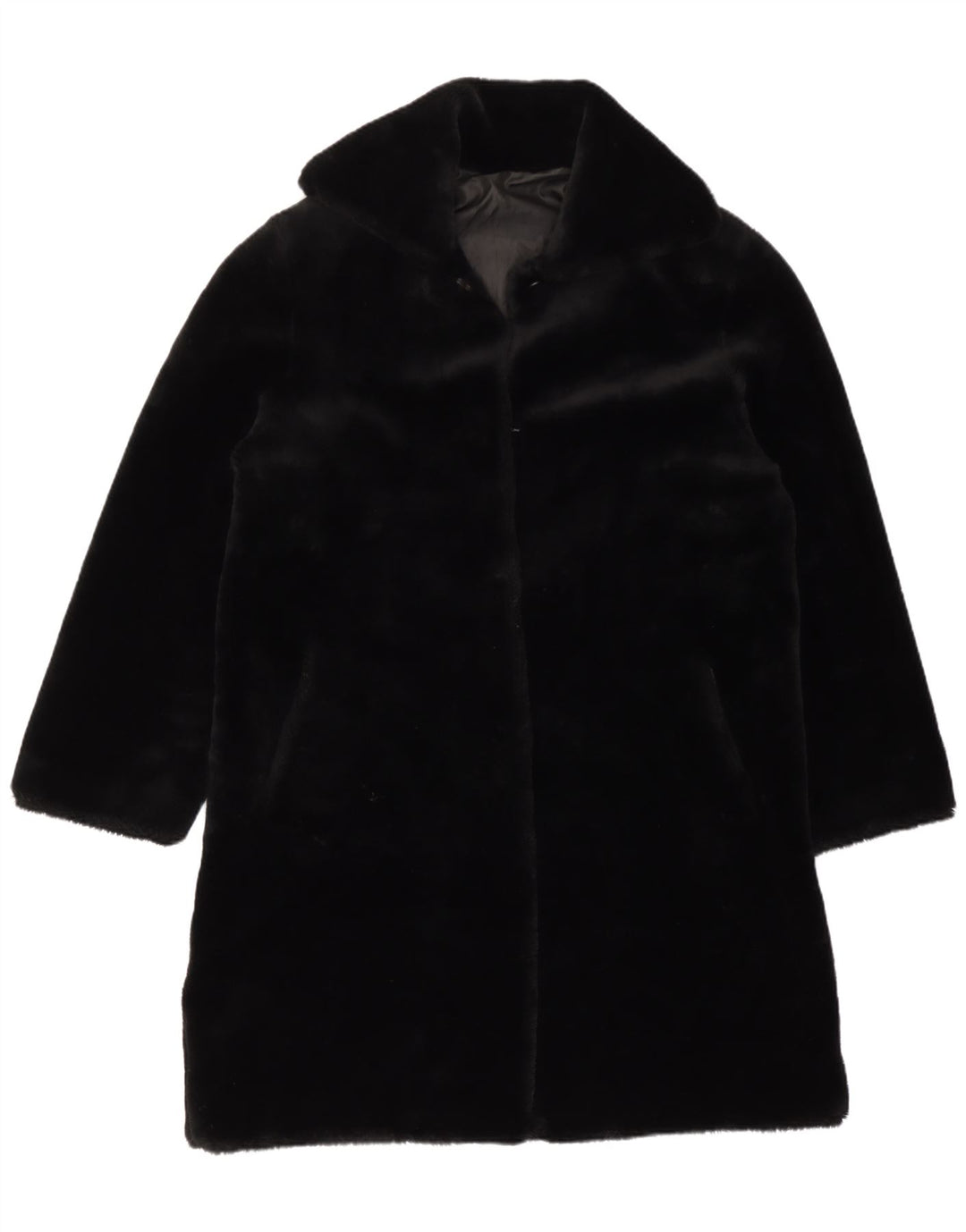 vintage Womens Velour Overcoat UK 14 Grand Acrylique Noir
