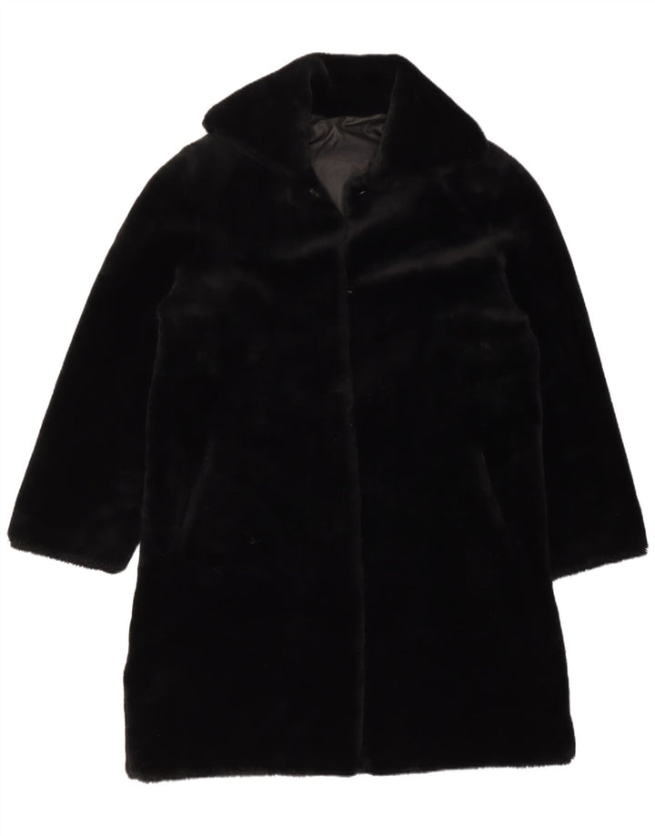 vintage Womens Velour Overcoat UK 14 Grand Acrylique Noir
