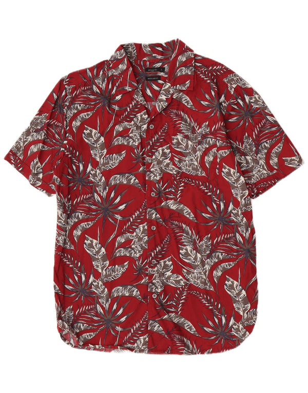 Pierre Cardin Chemise à manches courtes pour hommes, coupe régulière, grand motif floral bordeaux